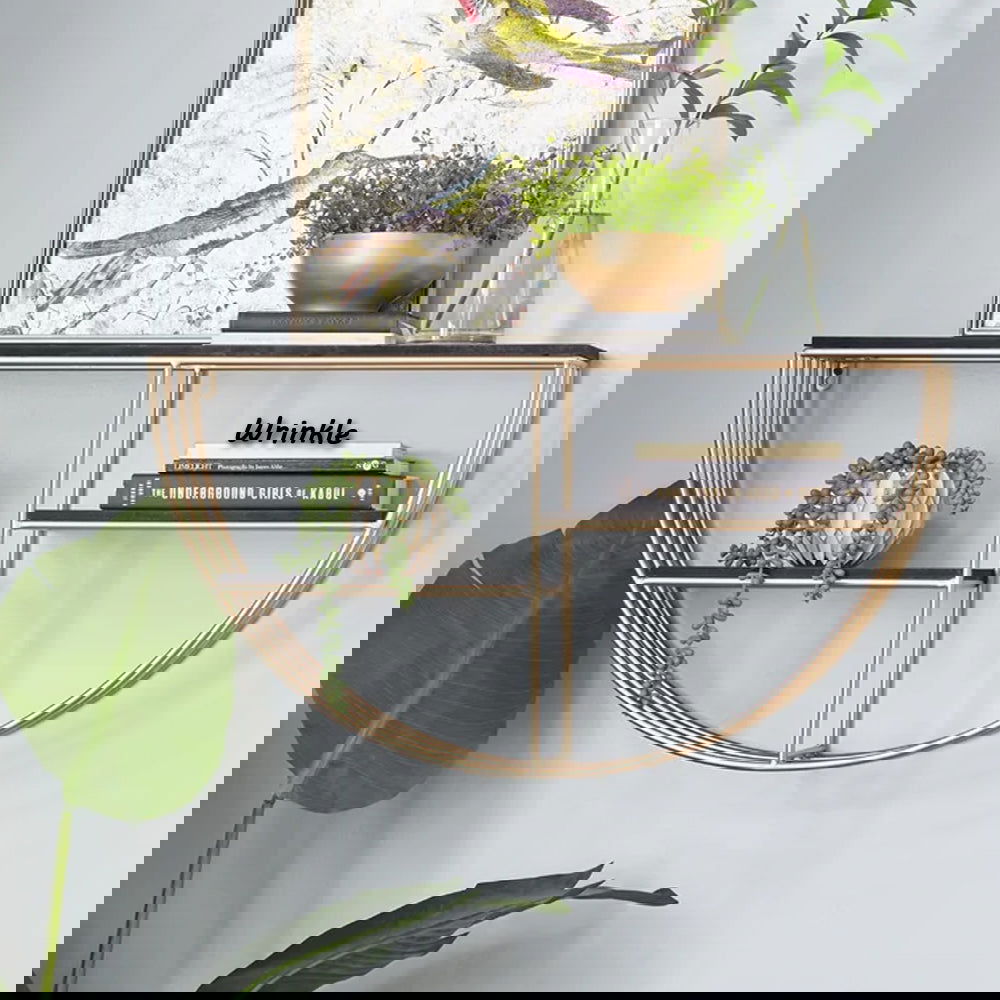 Metal And Solid Sheesham Wood 3 Piece Metal Accent Shelf (Gold) - Furnishiaa -  -